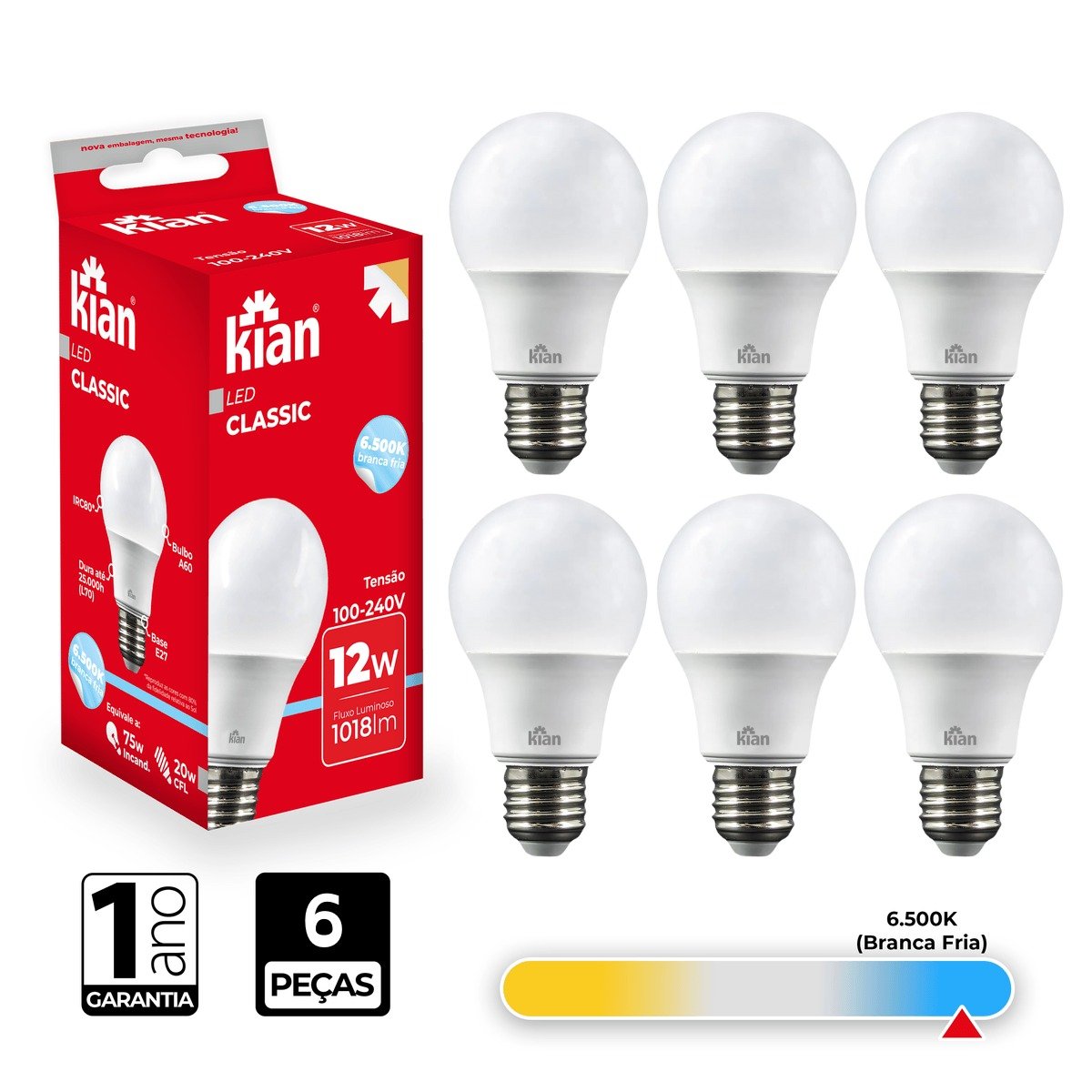 Lâmpada Led Bulbo Kian 12w 6500k Branca Fria 6 Peças - 2