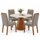 Ver imagem 1 de Conjunto Sala de Jantar Mesa Gênova 110cm Tampo Redondo Vidro Off White com 4 Cadeira