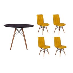 Kit Mesa Jantar Eiffel 90cm Preta + 4 Cadeiras Gomos - Amarela - 1
