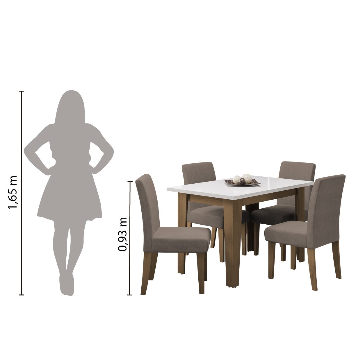 Conjunto de Mesa Sala de Jantar Miami com 4 Cadeiras Trieste Suede 1,20m Cedro / Off White / Mascavo - 6