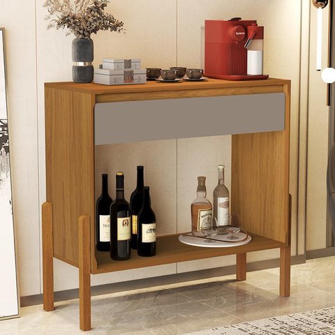 Aparador Sala Libano com 1 Gaveta e Pés de Madeira Maciça Nature/Gris