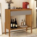 Ver imagem 1 de Aparador Sala Libano com 1 Gaveta e Pés de Madeira Maciça Nature/Gris