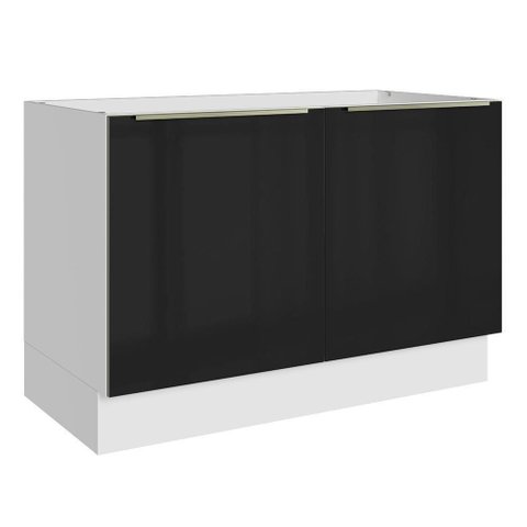 Balcão Gabinete de Pia 120 Cm 2 Portas (sem Tampo) Branco/preto Lux Madesa Branco/preto