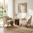 Ver imagem 1 de 2 Poltronas Decorativas Bege Pés Palitos em Madeira Sol - Harmônica Móveis
