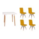 Ver imagem 1 de Kit Mesa Jantar Eiffel 80x80 Branca + 4 Cadeiras Gomos - Amarela