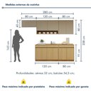 Ver imagem 4 de Cozinha Completa Modulada 5 Peças 9 Portas 3 Gavetas com Rodapé 100% MDF Simone Mendes Marrom/Carvalho/Greige