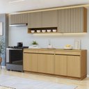 Ver imagem 1 de Cozinha Completa Modulada 5 Peças 9 Portas 3 Gavetas com Rodapé 100% MDF Simone Mendes Marrom/Carvalho/Greige