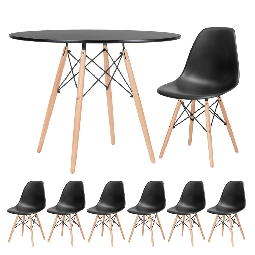 Conjunto de Mesa Redonda Eames 100cm Preto + 6 Cadeiras Eiffel Dsw Preto