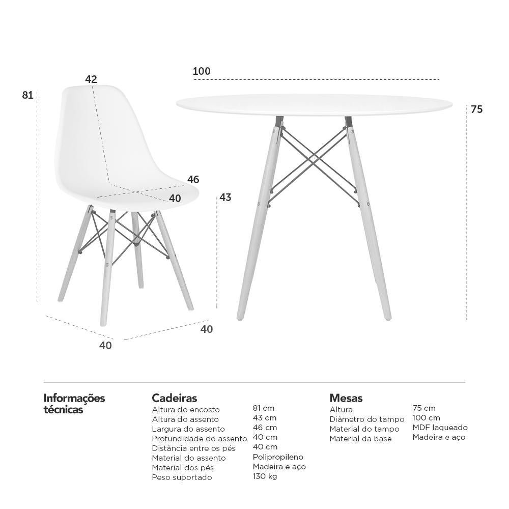 Conjunto de Mesa Redonda Eames 100cm Preto + 6 Cadeiras Eiffel Dsw Preto - 9