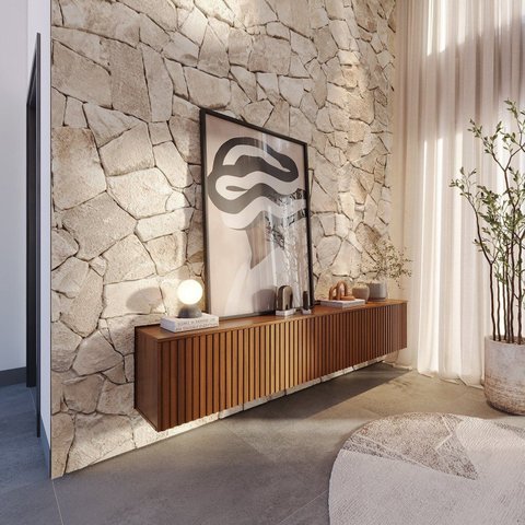 Rack Glimmer 2.14 Suspenso 100% MDF com Portas Ripadas para Sala de Estar – Canella