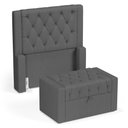 Ver imagem 1 de Cabeceira e Calçadeira Báu Solteiro Atena 90cm Capitonê Linho Cinza Escuro - Desk Design