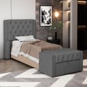 Ver imagem 2 de Cabeceira e Calçadeira Báu Solteiro Atena 90cm Capitonê Linho Cinza Escuro - Desk Design