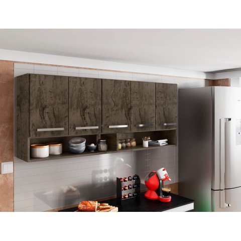 Armario Suspenso de Cozinha 5 Portas Castani com Branco Casa Mobilia