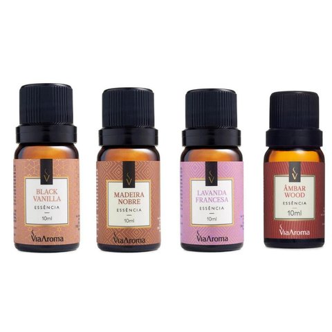 Kit Quarteto Elegante Via Aroma(lavanda Francesa, Ambar Wood, Black Vanilla e Madeira Nobre)