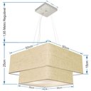 Ver imagem 2 de Lustre Pendente Duplo Quadrado Vivare Md-4066 Cúpula em Tecido 50x35cm - Bivolt - Rustico Bege - Biv