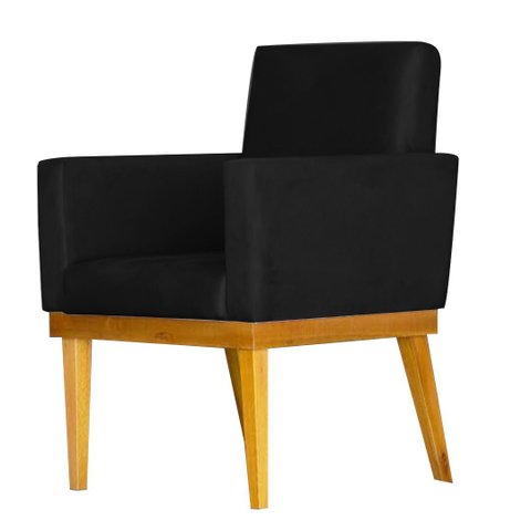 Poltrona Decorativa para Sala Bella Base Madeira Maciça Corino Divini Decor:preto
