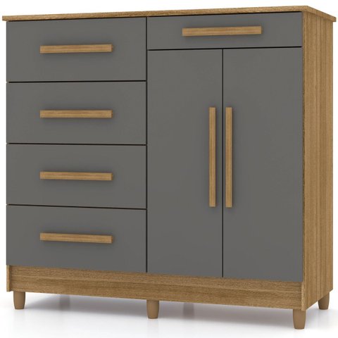 Cômoda Sapateira Quarto 5 Gavetas 2 Portas Mdp Sirios Nature/alasca