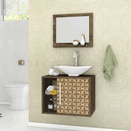 Gabinete Armario para Banheiro com Pia Baden Madeira/Madeira 3D - 2 Gabinete Armario para Banheiro com Pia Baden Madeira/Madeira 3D - 2