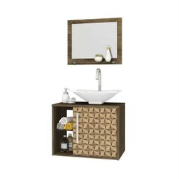 Gabinete Armario para Banheiro com Pia Baden Madeira/Madeira 3D - 1 Gabinete Armario para Banheiro com Pia Baden Madeira/Madeira 3D - 1