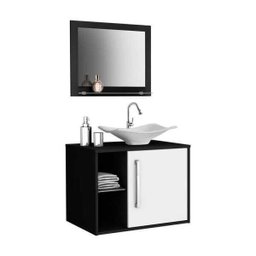 Gabinete Armário Banheiro Lavabo 01 Porta Prateleira Externa Cuba Espelheira Suspensa Baden PTO/BCO - 2