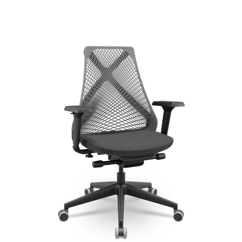 Cadeira Escritório Presidente Preta Tela Bix X+ Autocompensador Slider Braço 4d Pu Plaxmetal Cinza