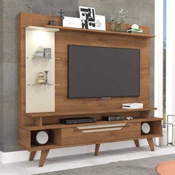 Estante Home para TV até 55 Polegadas com LED 1 Gaveta Londres Retrô Permobili Savana/Off White - 1 Estante Home para TV até 55 Polegadas com LED 1 Gaveta Londres Retrô Permobili Savana/Off White - 1