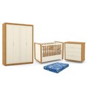 Ver imagem 1 de Dormitório Tutto New 4 Portas, Cômoda 4 Gavetas e Berço Off White/Freijó com Colchão - Matic Móveis