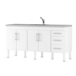 Balcão de Cozinha Sem Pia 4 Portas e 3 Gavetas Flex para Pia de 174cm X 80cm Branco Mgm - 1 Balcão de Cozinha Sem Pia 4 Portas e 3 Gavetas Flex para Pia de 174cm X 80cm Branco Mgm - 1