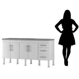 Balcão de Cozinha Sem Pia 4 Portas e 3 Gavetas Flex para Pia de 174cm X 80cm Branco Mgm - 3 Balcão de Cozinha Sem Pia 4 Portas e 3 Gavetas Flex para Pia de 174cm X 80cm Branco Mgm - 3