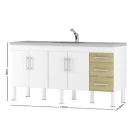 Balcão de Cozinha Sem Pia 4 Portas e 3 Gavetas Flex para Pia de 174cm X 80cm Branco Mgm - 2 Balcão de Cozinha Sem Pia 4 Portas e 3 Gavetas Flex para Pia de 174cm X 80cm Branco Mgm - 2