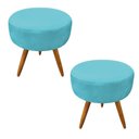 Ver imagem 1 de Kit 2 Puffs Banqueta Redonda Nina Suede Azul Turquesa