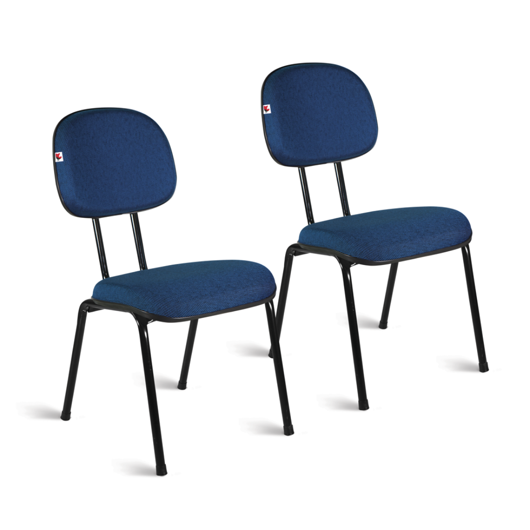 Cadeira Secretária Pé Palito Kit 2 Tecido Azul com Preto - 1