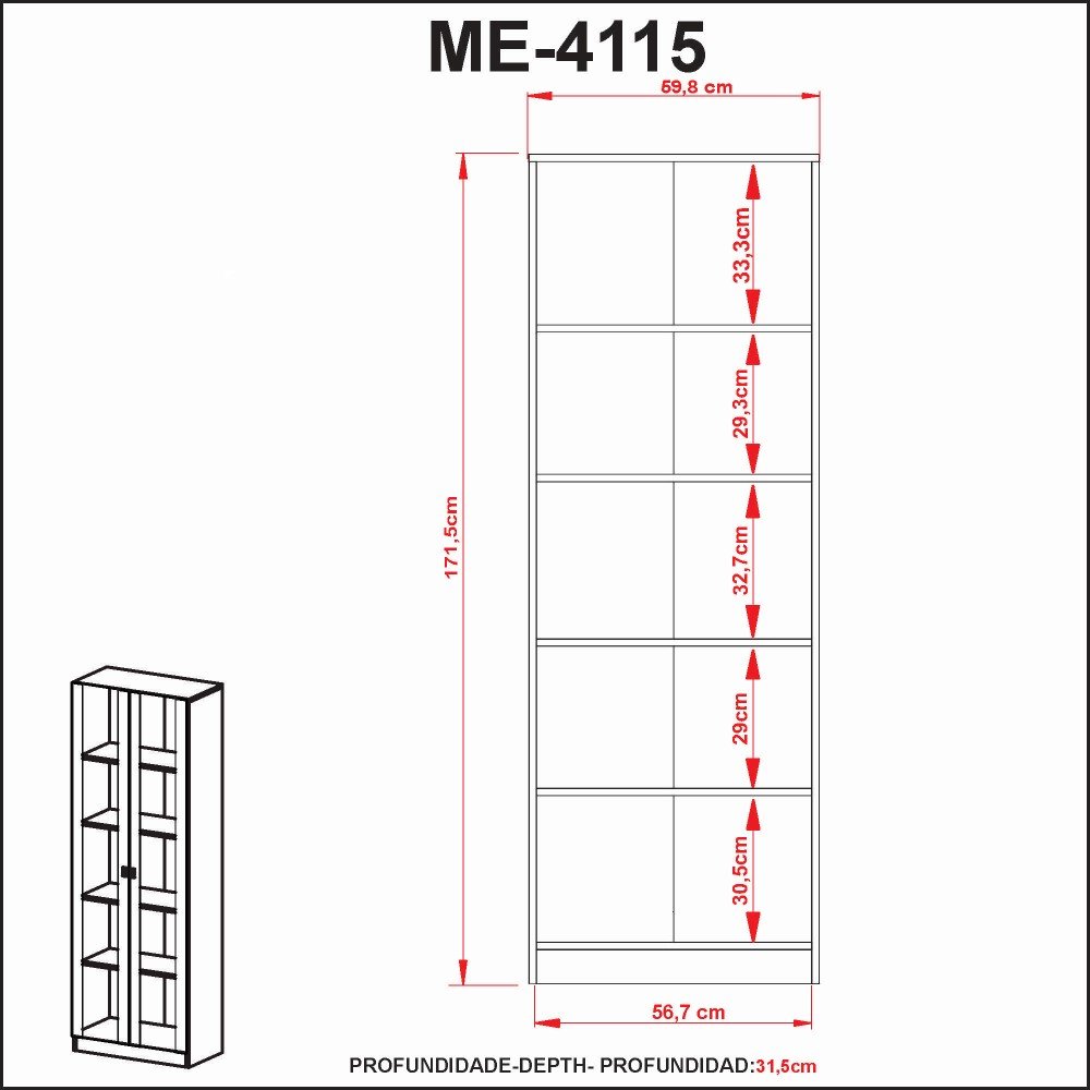 Armário com Portas de Vidro Para Escritório Me4115 Branco - Tecno Mobili - 5