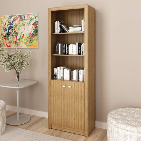 Armário para Escritório 60cm 2 Portas 3 Prateleiras Me4110 Tecno Mobili - Amêndoa