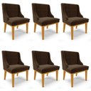 Ver imagem 1 de Kit 6 Cadeiras Estofadas para Sala de Jantar Base Fixa de Madeira Castanho Lia Suede Marrom - Ibiza