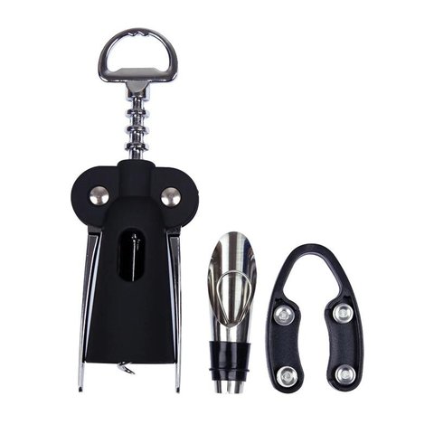 Jogo para Vinho Fracalanza com 3 Acessórios em Inox Preto