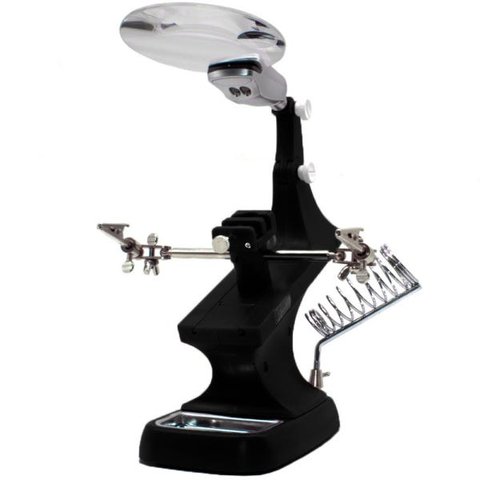 Lupa de Mesa Bancada Garras 2 Leds Estação Solda Cabo Usb Ou Pilhas