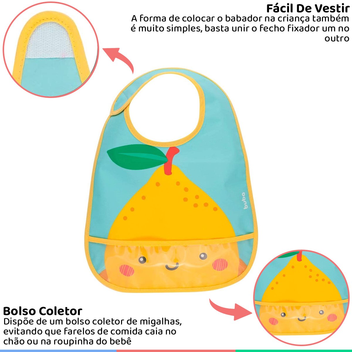 Babador Bebê Impermeável com Bolso Coletor de Migalhas +3 Meses Frutti Buba - Limão - 3