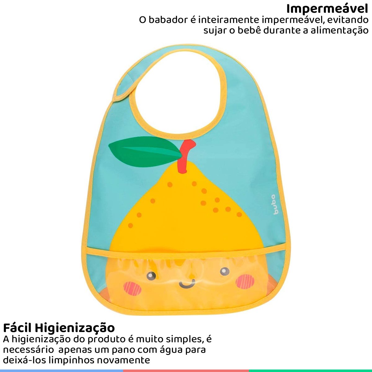 Babador Bebê Impermeável com Bolso Coletor de Migalhas +3 Meses Frutti Buba - Limão - 2