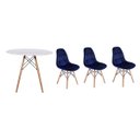 Ver imagem 1 de Kit Mesa Jantar Eiffel 100cm Branca + 3 Cadeiras Botonê Veludo - Azul Marinho