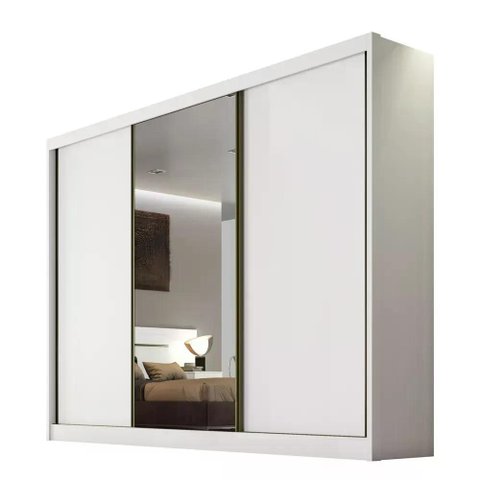 Guarda Roupa Sollo 3 Portas 4 Gavetas 1 Espelho Cor:branco