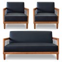 Ver imagem 1 de Kit 2 Poltronas e Sofá Living 2 Lugares Marilia 1,60m Corano Preto Base em Madeira Castanho - Pallaz