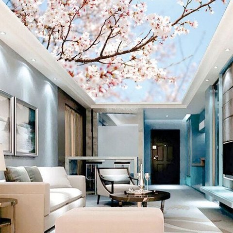 Adesivo Decorativo de Teto Árvore com Flores Rosa