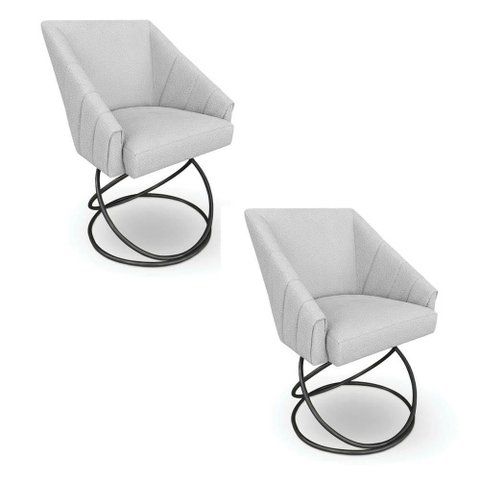 Kit 2 Poltronas Luxo Alana Bouclê Cinza Base Luxo Preto - Pallazio