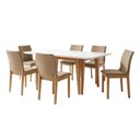 Ver imagem 2 de Conjunto Sala de Jantar 6 Lugares Retangular Tampo Vidro Base Madeira Maciça Mesa e Cadeiras Bella Marrom/Cinamomo/Off White/Bege