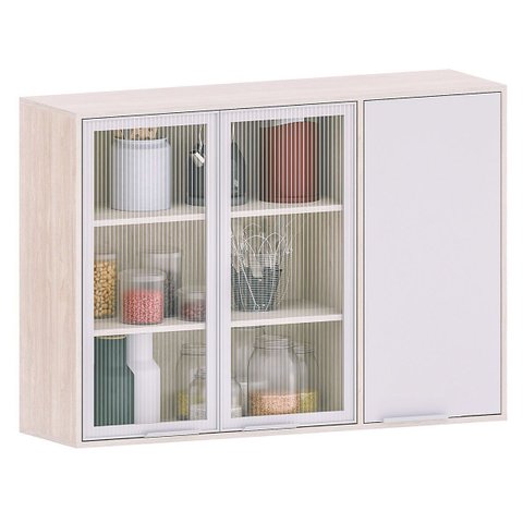 Armário Aéreo para Cozinha com Portas de Vidro 120 Cm Atenas Cinza Cristal/vidro Canelado