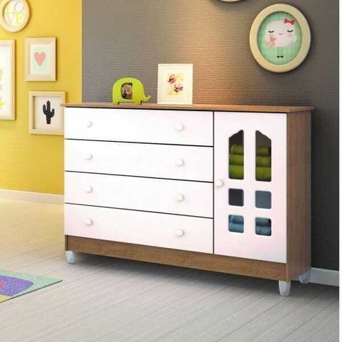 Cômoda 1 Porta 4 Gavetas Grand Selena Carolina Baby Branco/Amadeirado