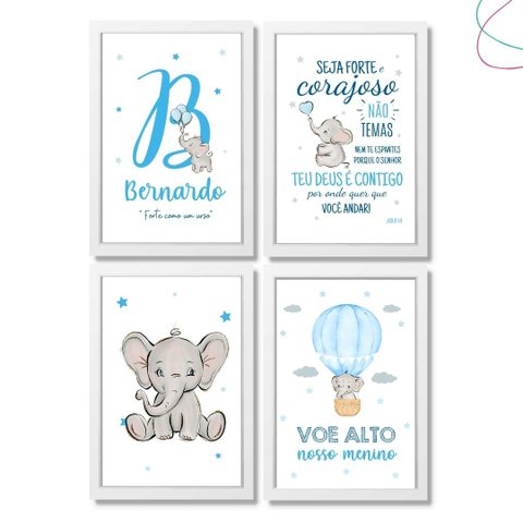 Quadros Decorativos Infantil Elefantinho Baby no Balão:branca