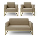 Ver imagem 1 de Sofá Namoradeira com 2 Poltronas Base Industrial Alta Dourado Marisa Suede D03 - D’Rossi Marr