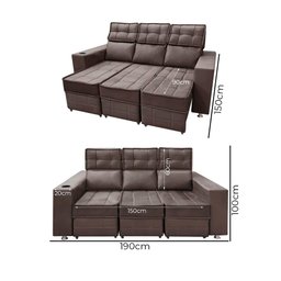 Sofá Retrátil e Reclinável 3 Lugares Londres 1.90cm C/ Molas - Suede - 6